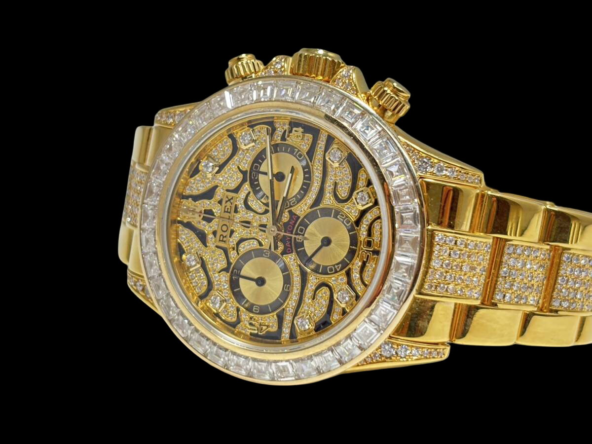 Rolex Daytona 116528Y Tiger-Eye Diamond Edition · 18K YG · Factory Dial Base w/ Luxury Custom Diamond Bezel & Bracelet · Collector Condition SA