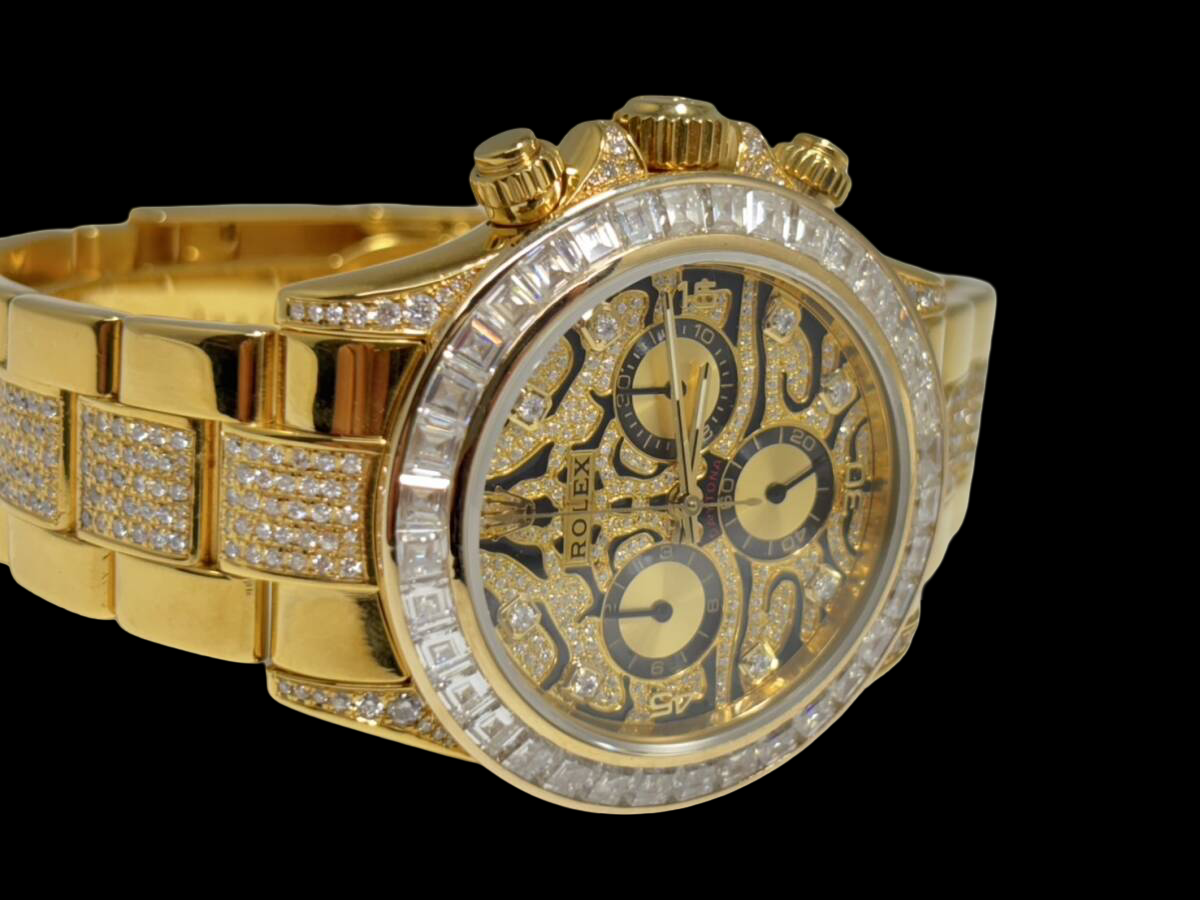 Rolex Daytona 116528Y Tiger-Eye Diamond Edition · 18K YG · Factory Dial Base w/ Luxury Custom Diamond Bezel & Bracelet · Collector Condition SA