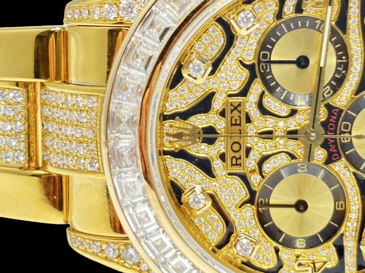 Rolex Daytona 116528Y Tiger-Eye Diamond Edition · 18K YG · Factory Dial Base w/ Luxury Custom Diamond Bezel & Bracelet · Collector Condition SA
