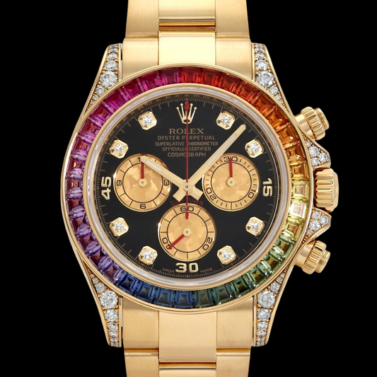 Rolex Daytona 116598RBOW Rainbow Sapphire Bezel × Diamond Index × 18KYG – Ultra-Rare Masterpiece – Full Set – Collector Grade