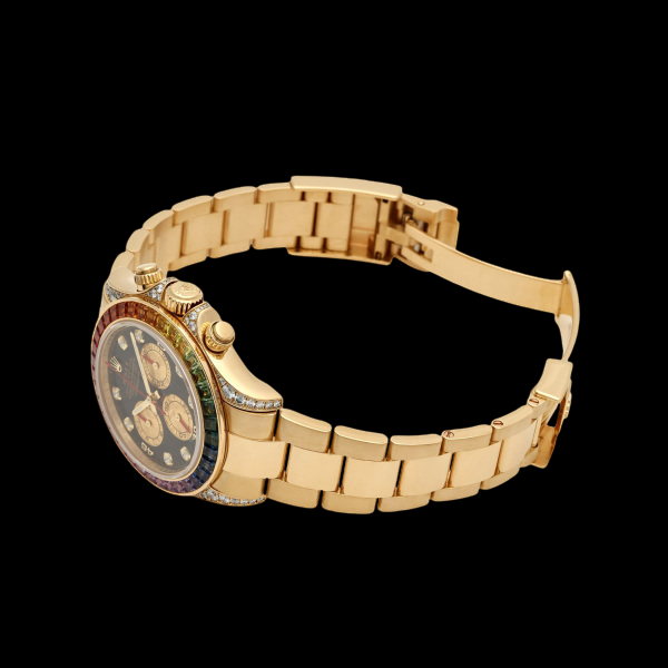 Rolex Daytona 116598RBOW Rainbow Sapphire Bezel × Diamond Index × 18KYG – Ultra-Rare Masterpiece – Full Set – Collector Grade