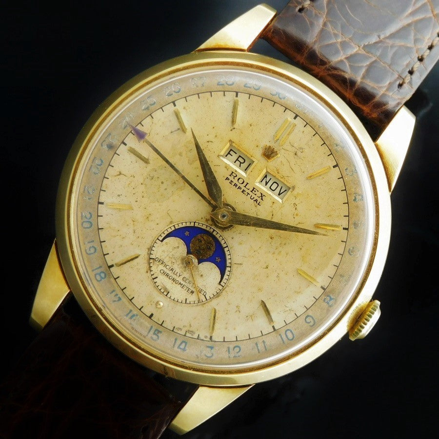 Rolex Padellone Ref.8171 18K Yellow Gold Triple Calendar Moonphase Cal.A295 Vintage 1950s 38mm
