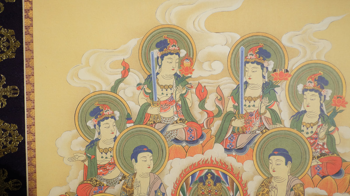 Vintage Japanese Buddhist Kakejiku Scroll, Buddha Bodhisattva Temple Art, Woodblock-Style Print, Zen Meditation Wall Decor