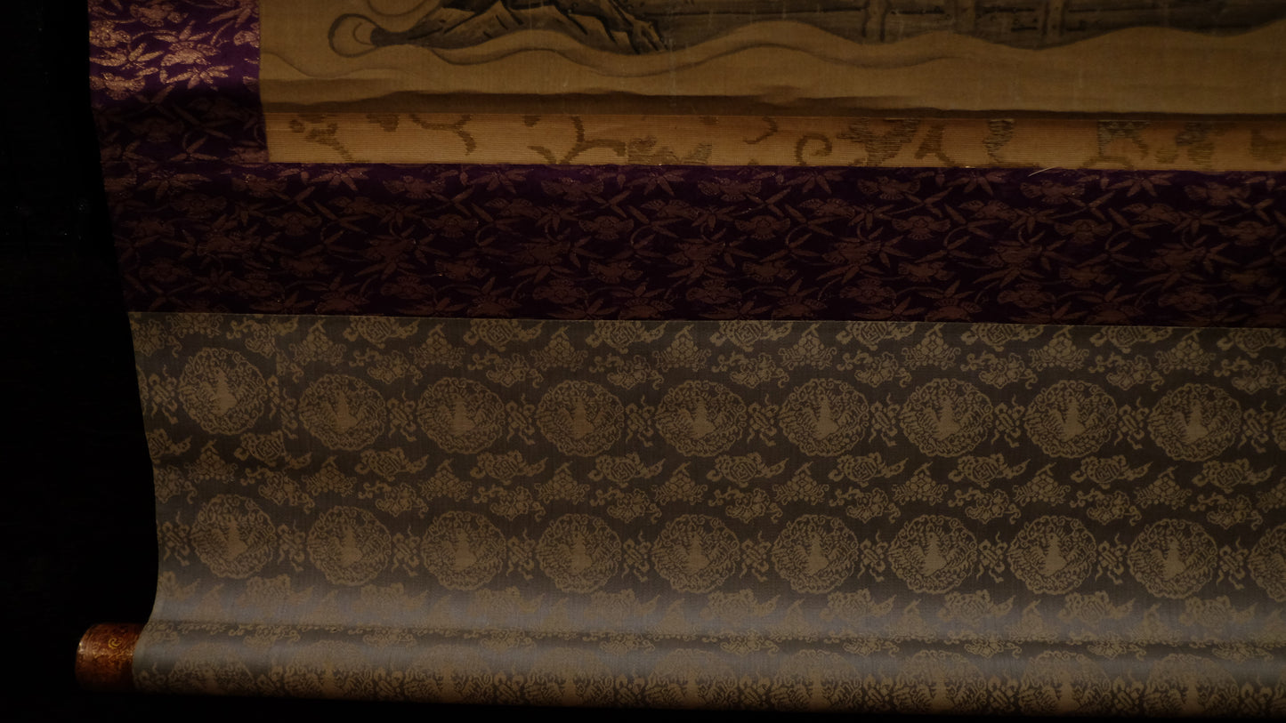Antique Japanese Shakyamuni & 16 Arhats Scroll | Shaka Triad Jūroku Rakan Kakejiku | Edo–Meiji Buddhist Art