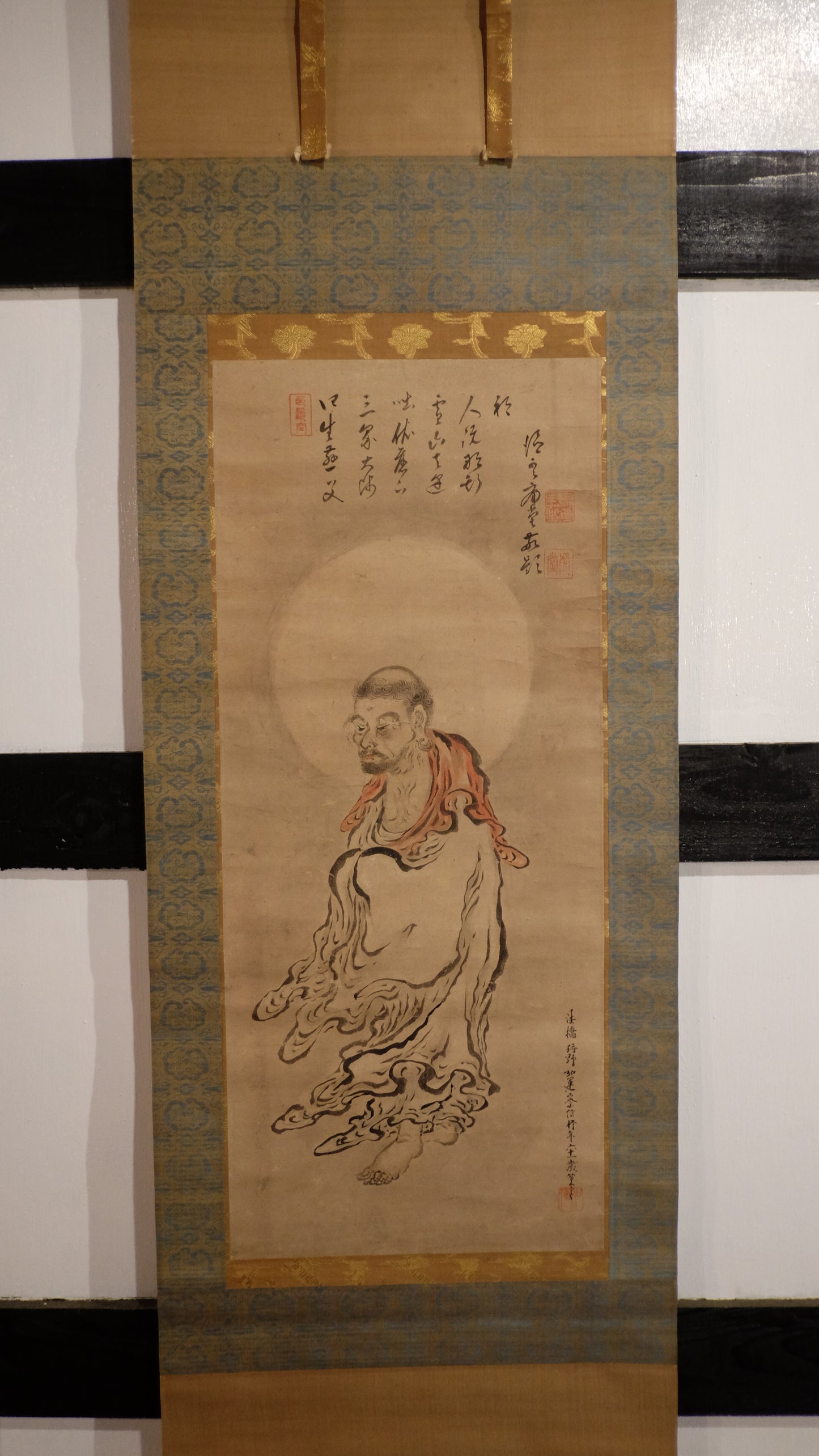 Attributed Kano Sasshin Edo Rakan Scroll, Japanese Arhat Buddhist Painting, Signed Kakejiku Zen Monk Art