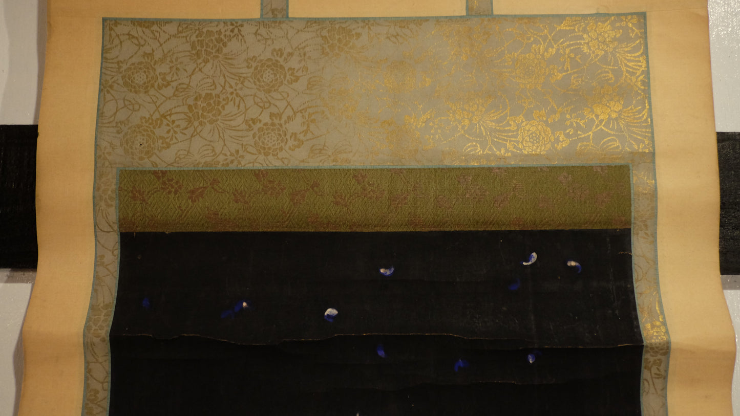 Antique Japanese Amida Raigō Scroll | Amitabha with Kannon & Seishi | Gold Buddhist Kakejiku | Pure Land Temple Art