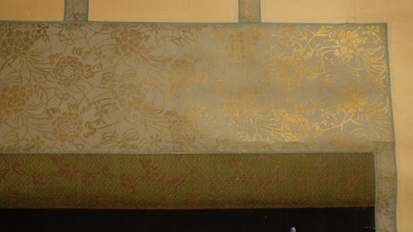 Antique Japanese Amida Raigō Scroll | Amitabha with Kannon & Seishi | Gold Buddhist Kakejiku | Pure Land Temple Art