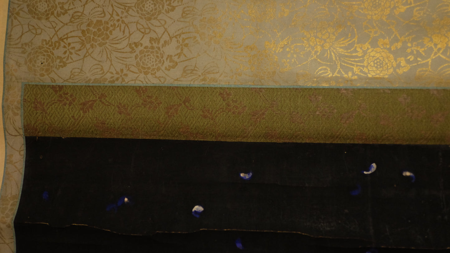 Antique Japanese Amida Raigō Scroll | Amitabha with Kannon & Seishi | Gold Buddhist Kakejiku | Pure Land Temple Art