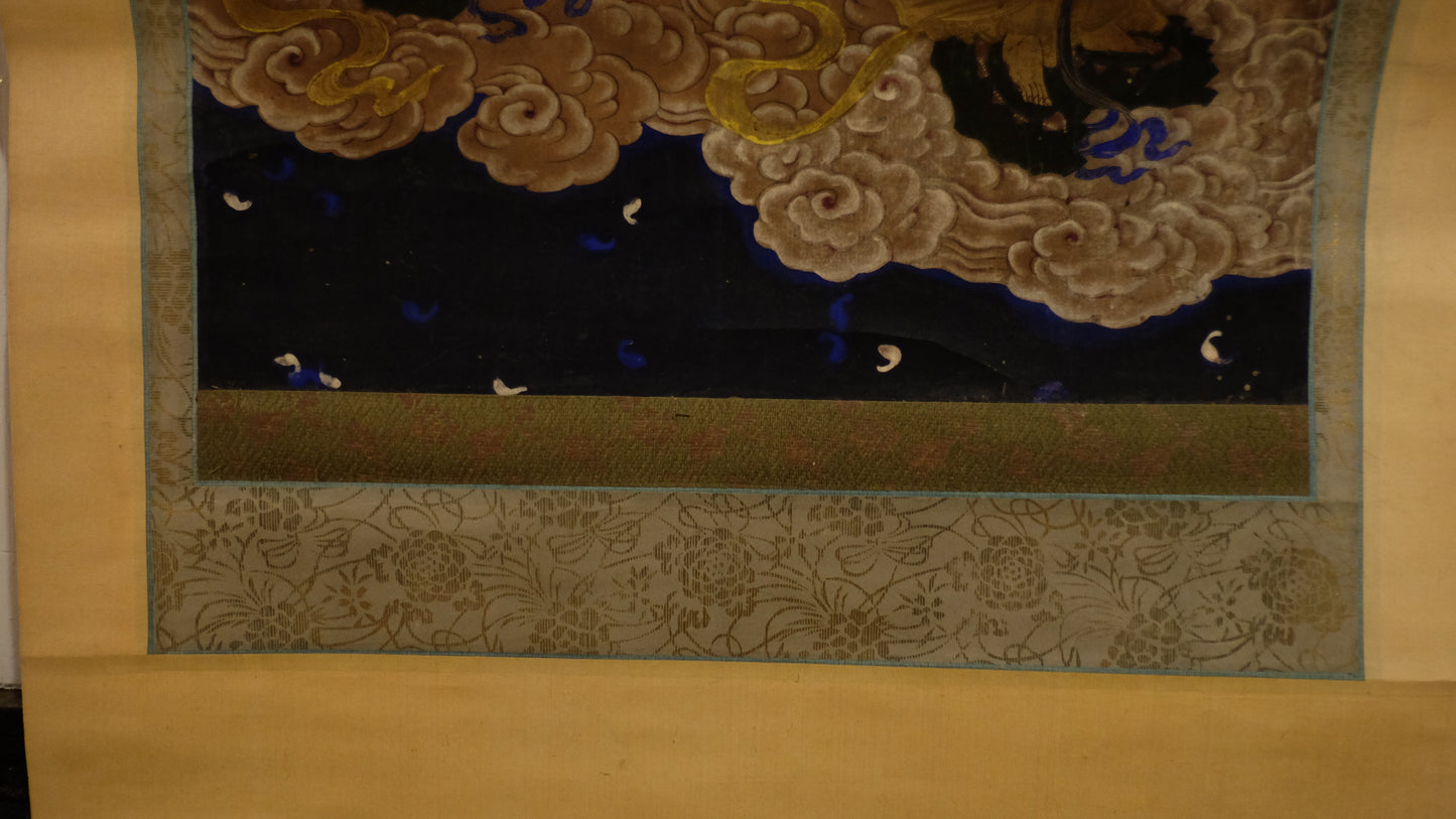 Antique Japanese Amida Raigō Scroll | Amitabha with Kannon & Seishi | Gold Buddhist Kakejiku | Pure Land Temple Art