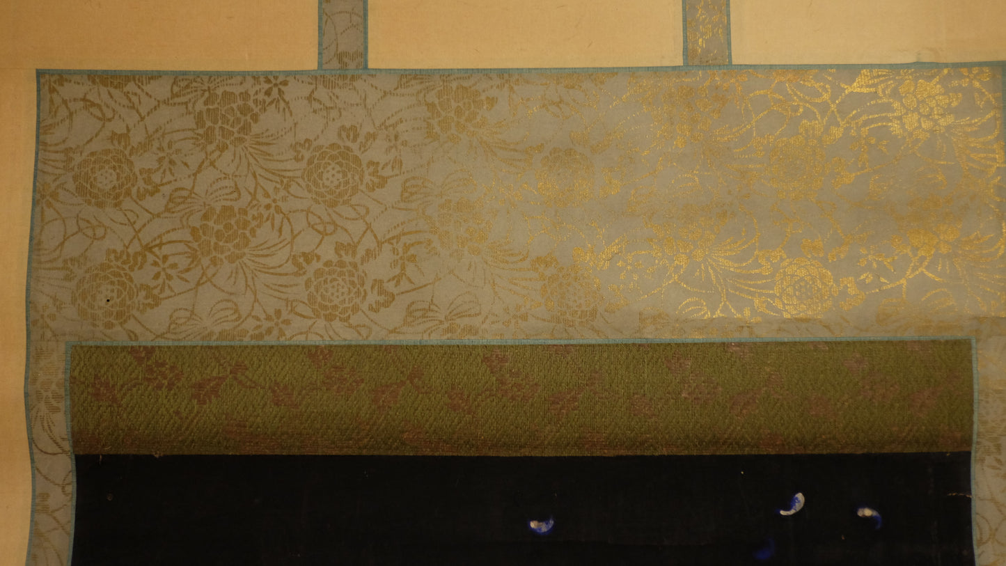 Antique Japanese Amida Raigō Scroll | Amitabha with Kannon & Seishi | Gold Buddhist Kakejiku | Pure Land Temple Art