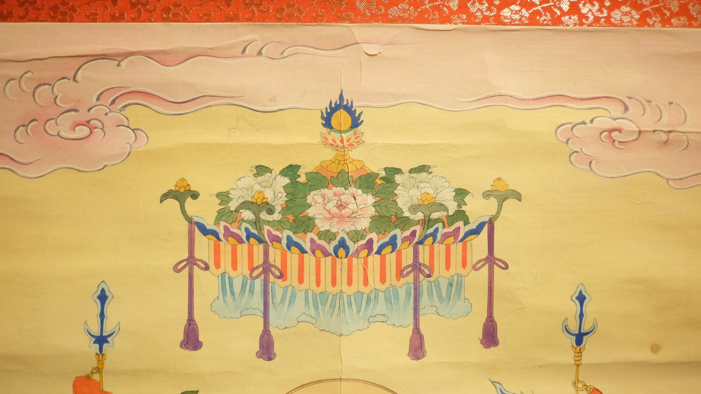 Antique Japanese Shakyamuni Buddha with 16 Arhats Zen Scroll | Edo-Meiji Period Hanging Scroll | Buddhist Art Meditation Decor