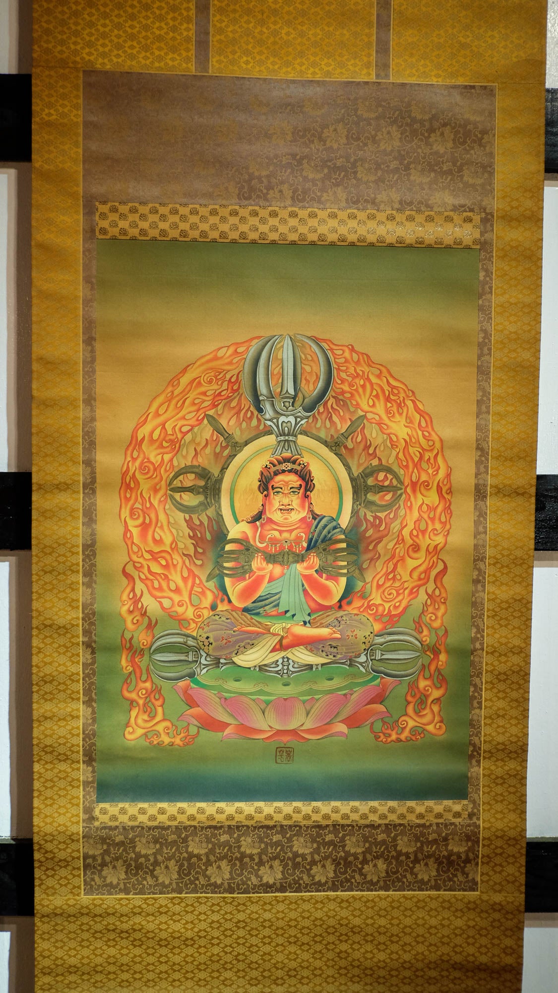 Vintage Japanese Aizen Myōō Scroll | Rāgarāja Wisdom King Buddhist Painting | Shingon Esoteric Temple Art Kakejiku