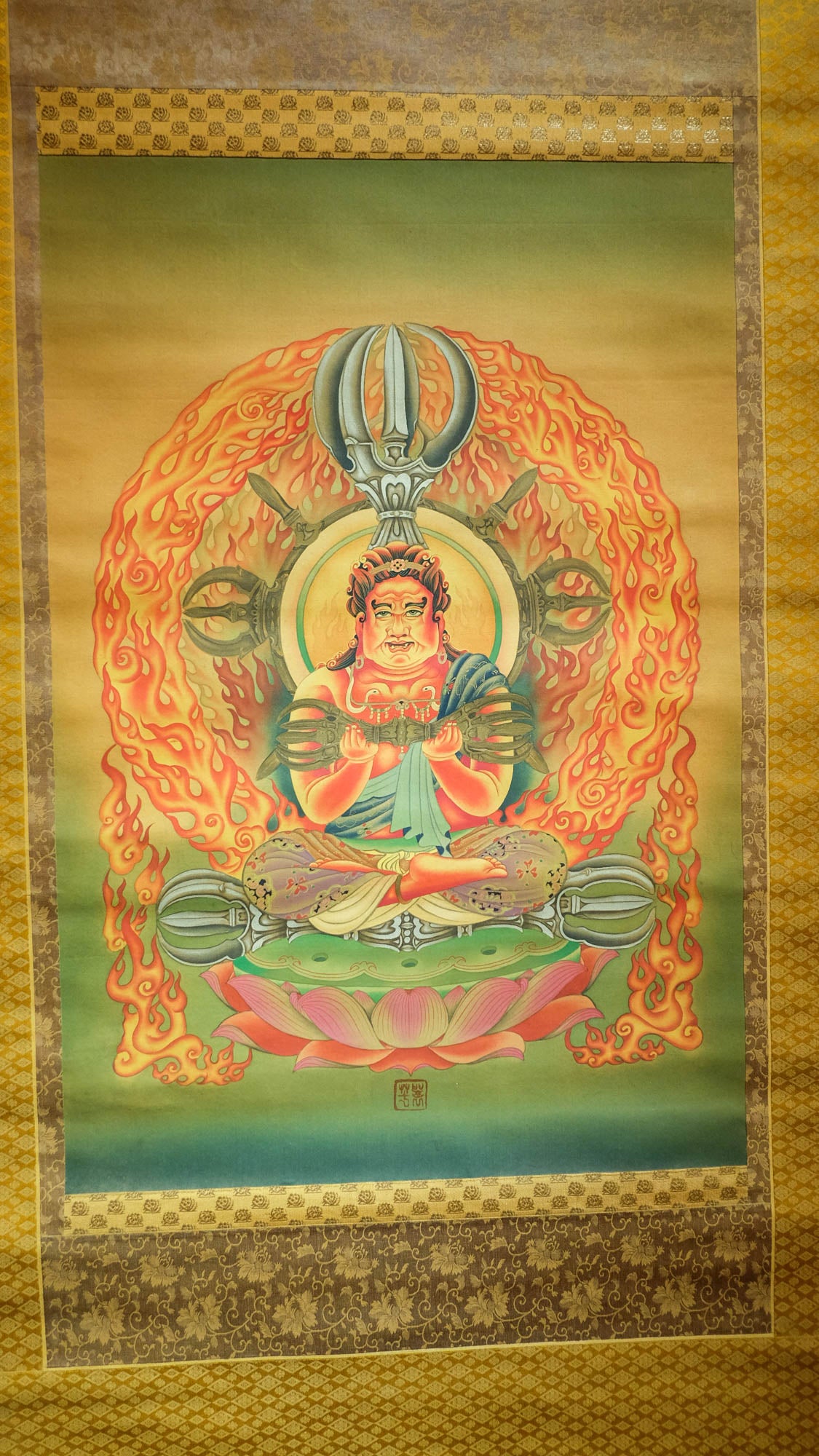 Vintage Japanese Aizen Myōō Scroll | Rāgarāja Wisdom King Buddhist Painting | Shingon Esoteric Temple Art Kakejiku