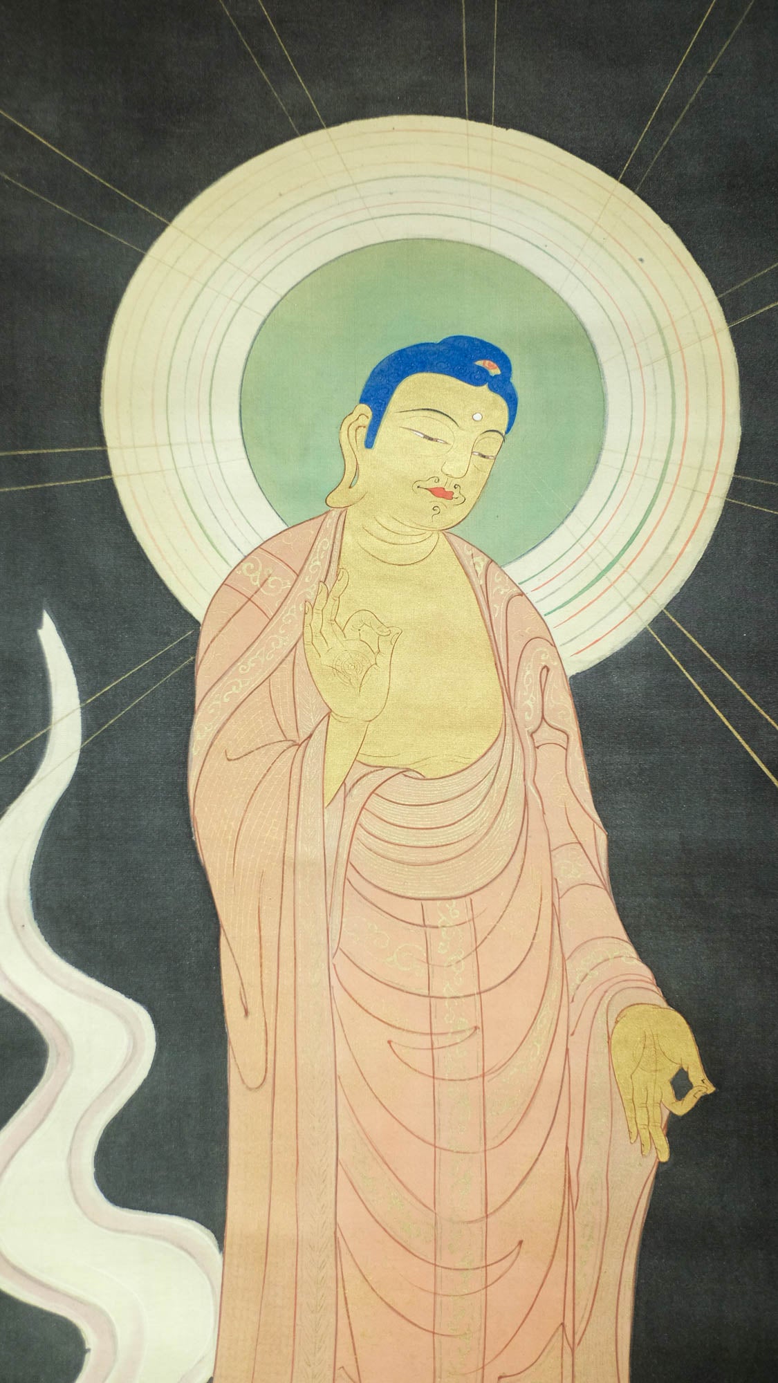 Antique Japanese Amida Buddha Raigo Scroll | Kannon & Seishi Pure Land Kakejiku | Early 20th Century Silk Art