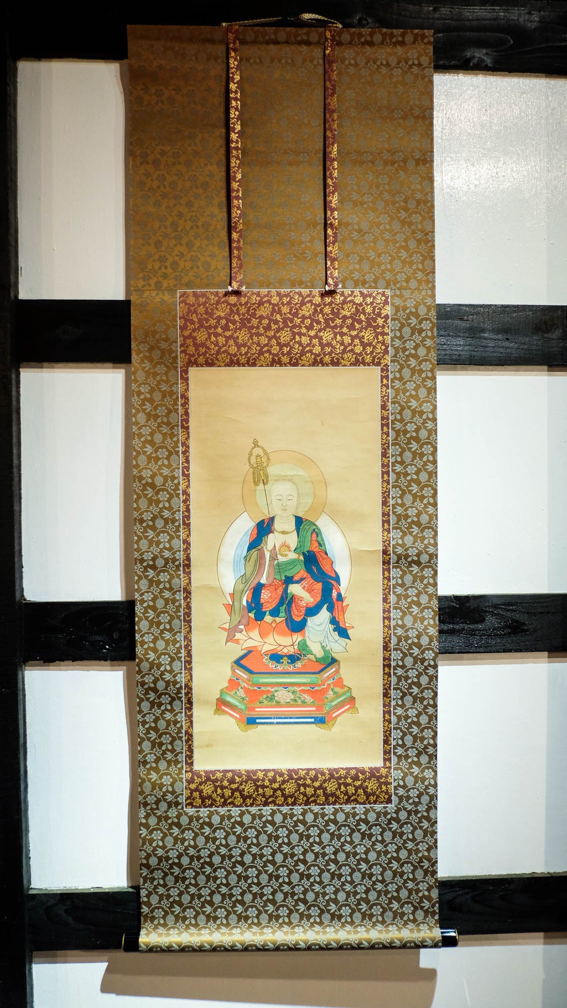 Vintage Japanese Jizō Bosatsu Scroll | Ksitigarbha Bodhisattva Hand Painting | Buddhist Guardian of Children & Travelers | Zen Art