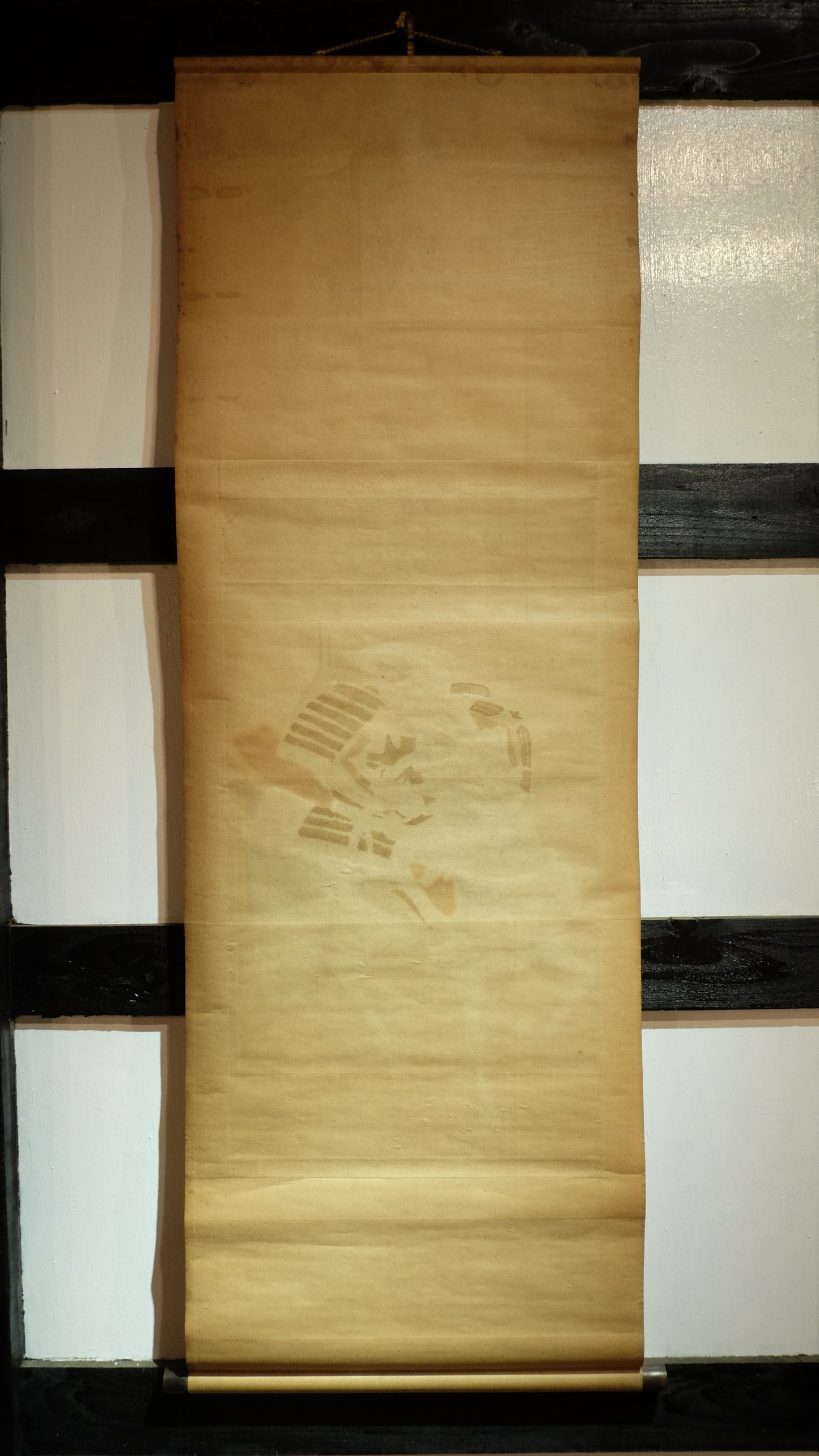 Antique Japanese Samurai Horse Scroll, Signed Tosa-Style Musha-e Painting, Edo Meiji Warrior Kakejiku