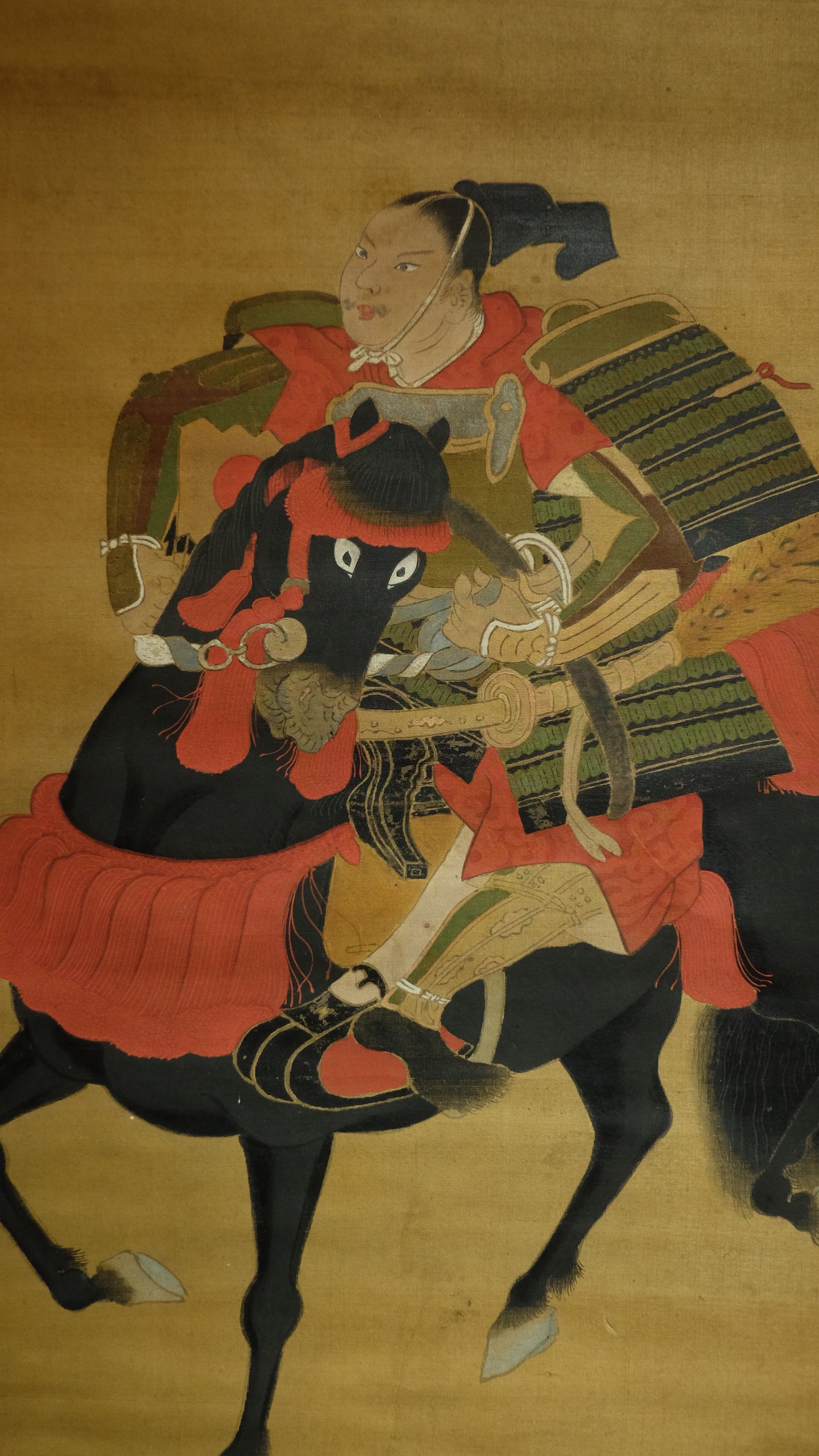 Antique Japanese Samurai Horse Scroll, Signed Tosa-Style Musha-e Painting, Edo Meiji Warrior Kakejiku