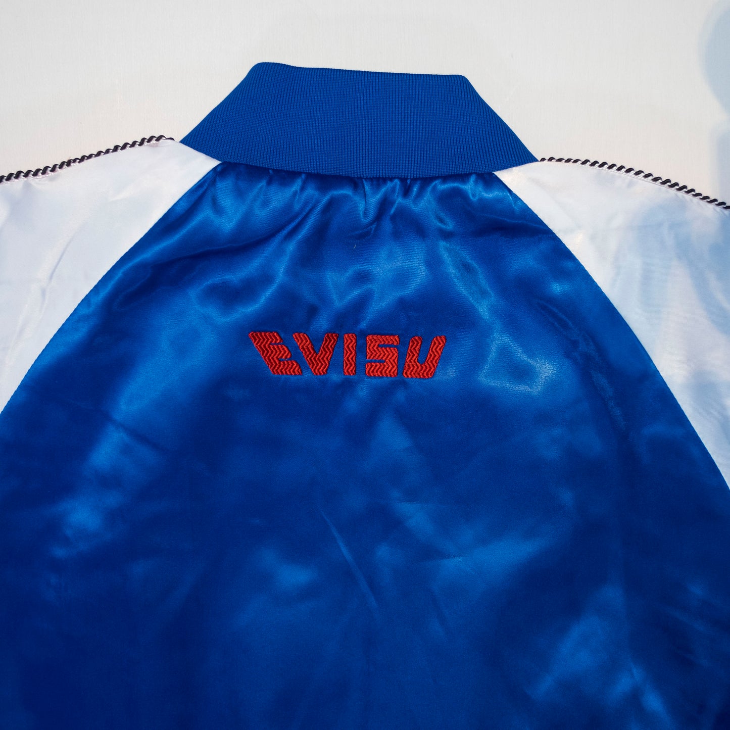 EVISU Custom Made Sukajan Jacket Tiger & Waves Embroidery Blue Satin Souvenir Jacket