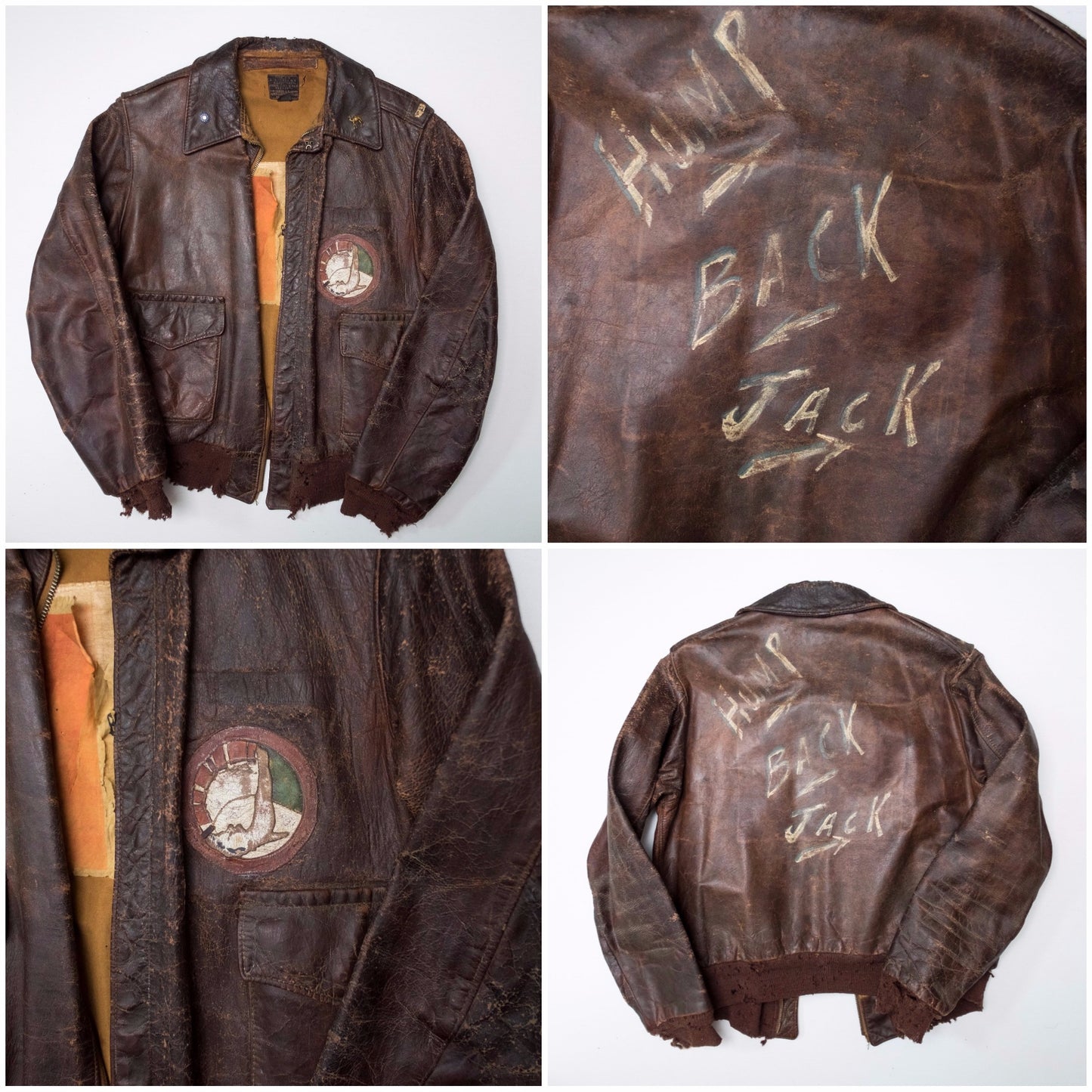 Vintage A-2 Military Flight Hand Painted HUMP BACK Leather Bomber Jacket