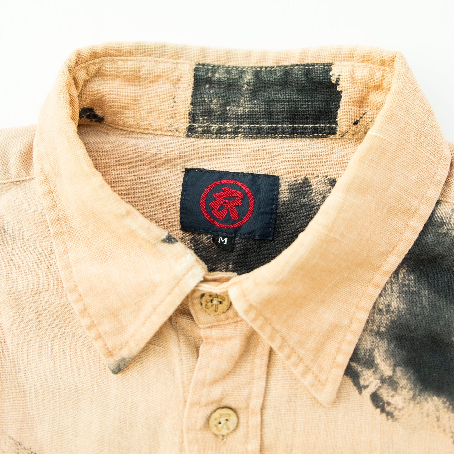 Vintage Japanese Sumi-e Calligraphy Brushstroke Shirt M / S-M – Beige Abstract Shodo Art Button Up, Zen Wabi Sabi Wearable Art