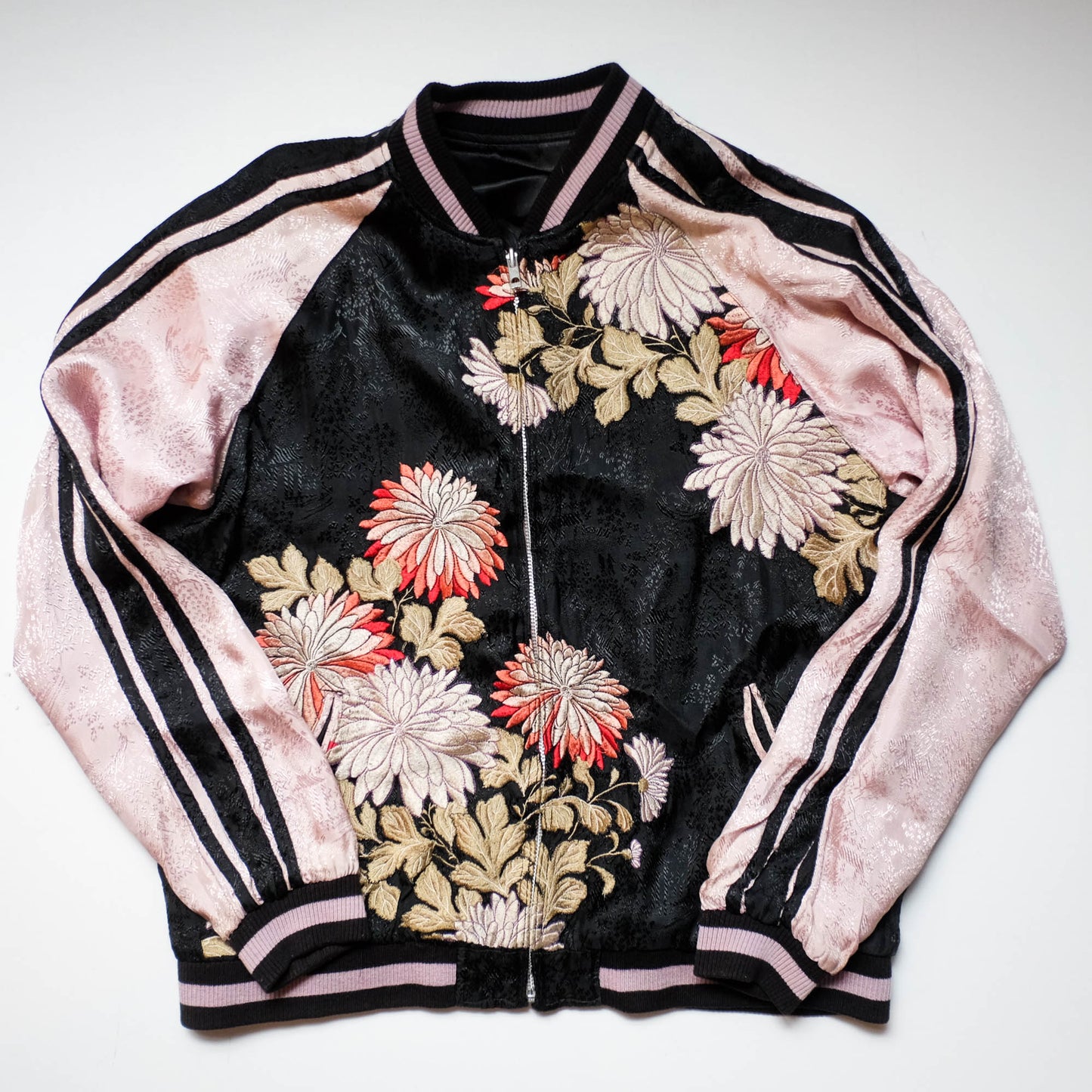 Japanese Seven Lucky Gods Sukajan Jacket Size L | Reversible Floral & Shichifukujin Souvenir Bomber