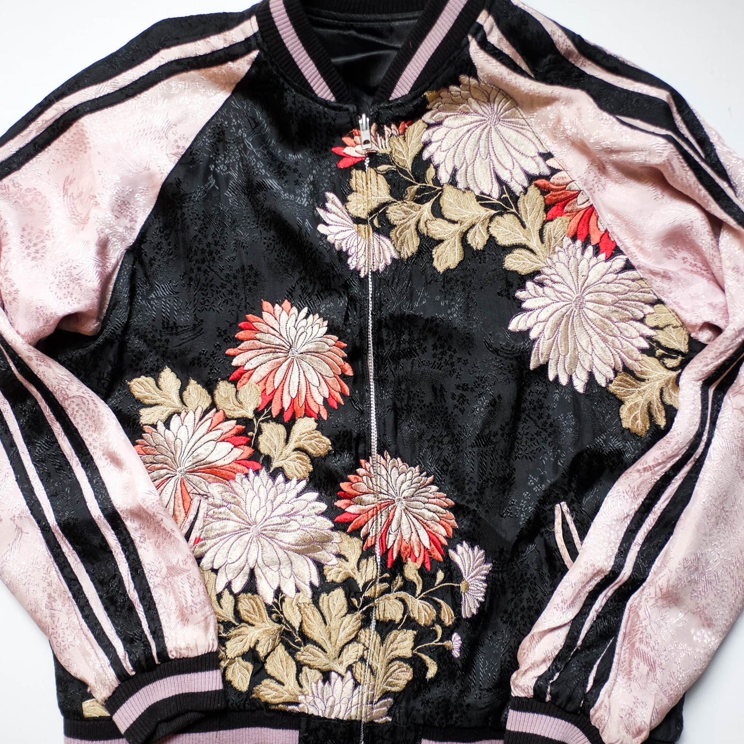 Japanese Seven Lucky Gods Sukajan Jacket Size L | Reversible Floral & Shichifukujin Souvenir Bomber