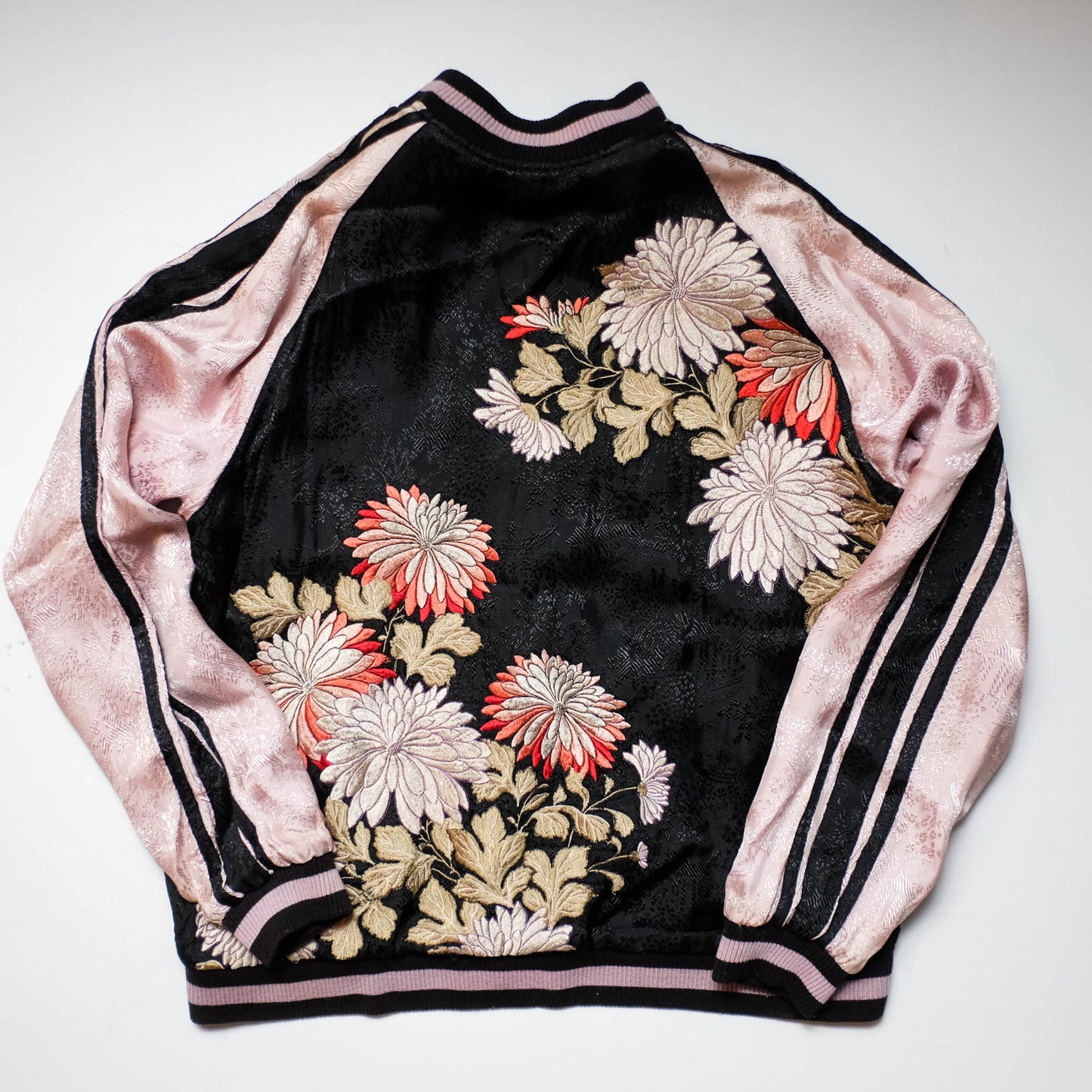 Japanese Seven Lucky Gods Sukajan Jacket Size L | Reversible Floral & Shichifukujin Souvenir Bomber
