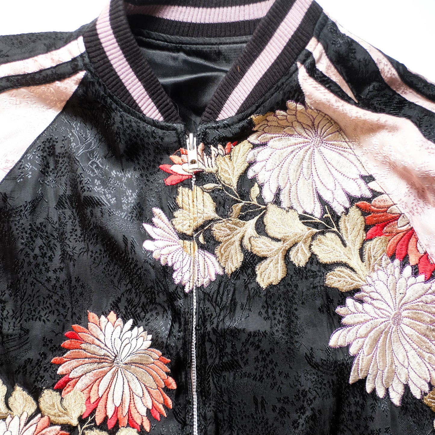 Japanese Seven Lucky Gods Sukajan Jacket Size L | Reversible Floral & Shichifukujin Souvenir Bomber