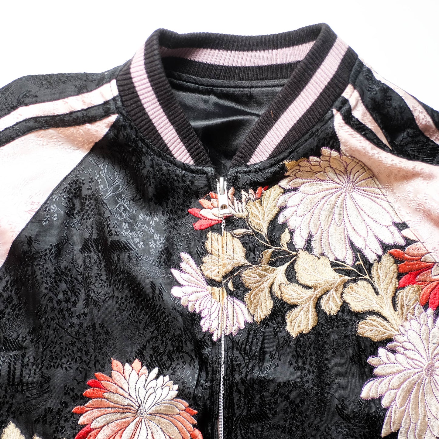 Japanese Seven Lucky Gods Sukajan Jacket Size L | Reversible Floral & Shichifukujin Souvenir Bomber