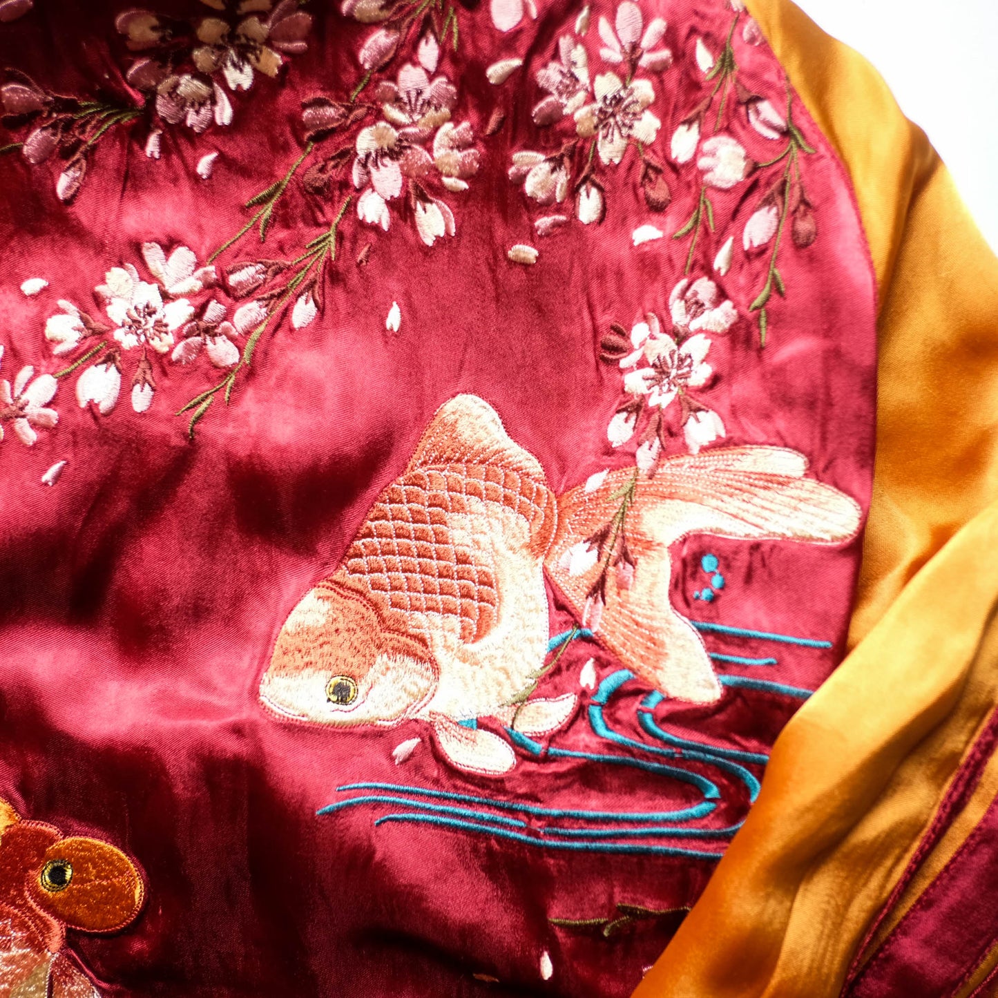 Vintage Reversible Sukajan Jacket Koi Goldfish Maple Sakura Embroidery Black Burgundy Gold Japanese Y2K Bomber L XL