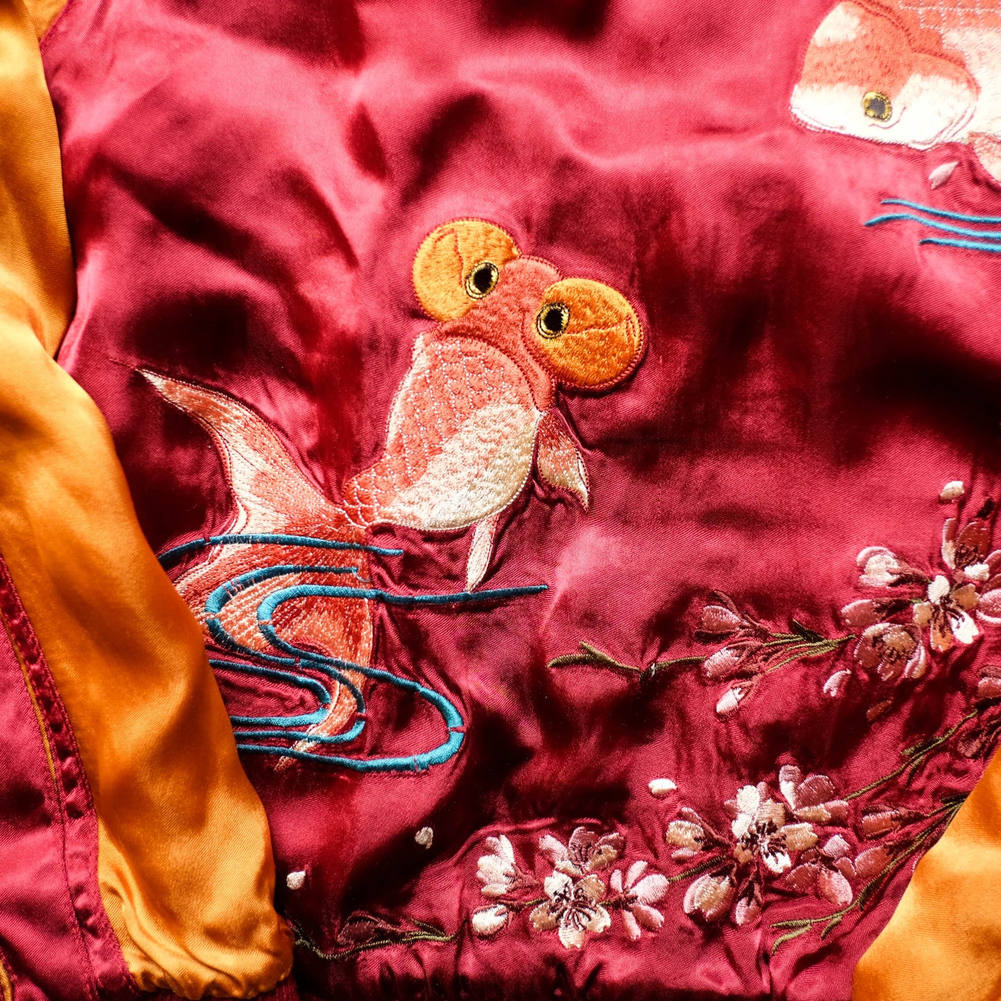Vintage Reversible Sukajan Jacket Koi Goldfish Maple Sakura Embroidery Black Burgundy Gold Japanese Y2K Bomber L XL