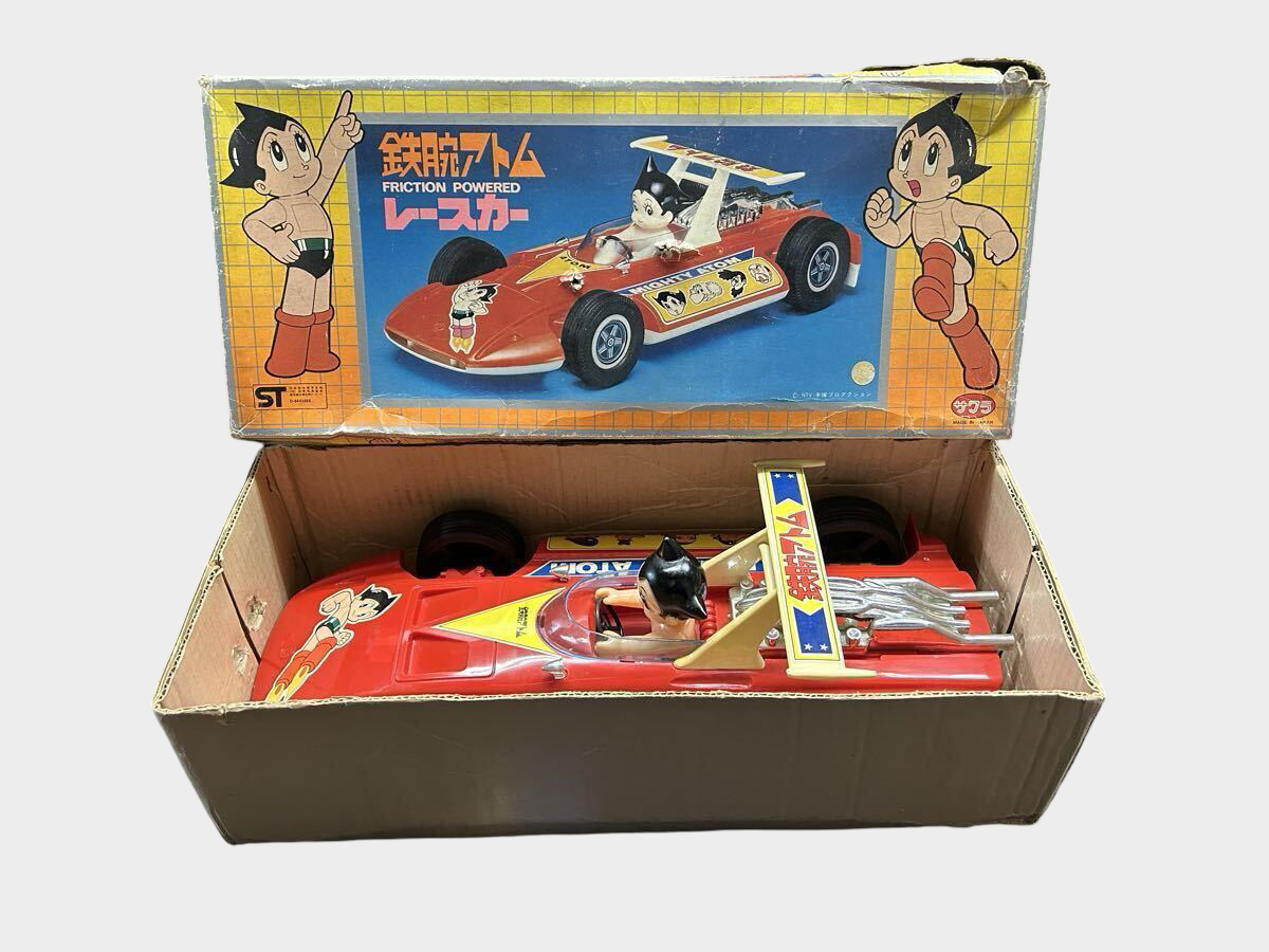 Showa 45 (1970) Tetsuwan Atomu Friction Race Car Sakura Made in Japan Vintage Boxed Working Tin Plate Anime Toy