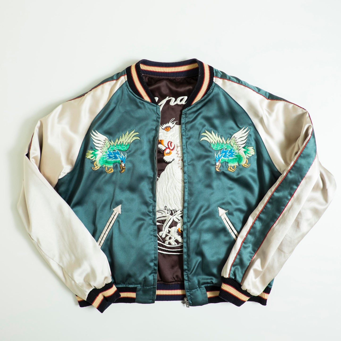 Tailor Toyo Reversible Sukajan White Tiger × Pacific Fleet Japan Map 1949-50 Embroidered Souvenir Jacket