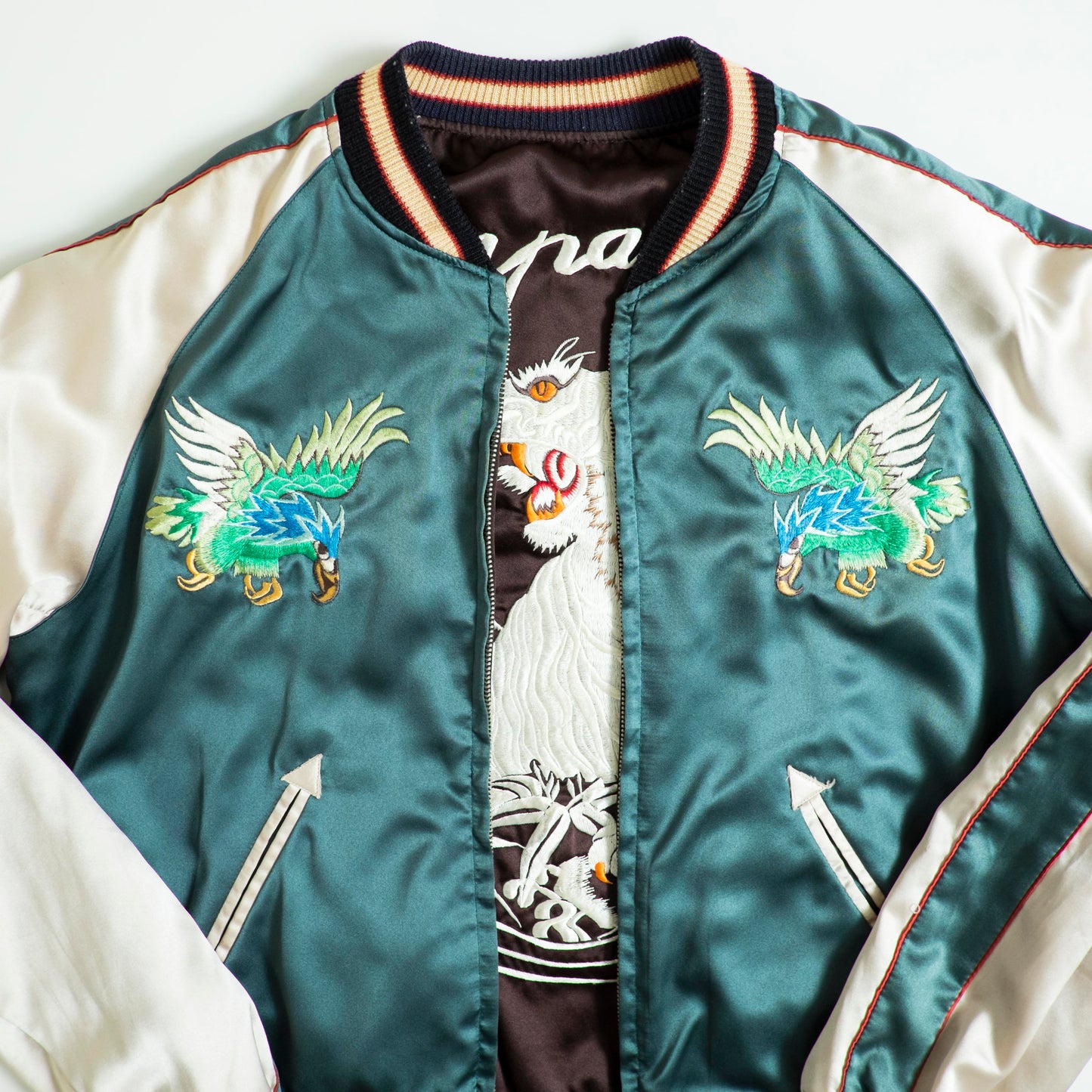 Tailor Toyo Reversible Sukajan White Tiger × Pacific Fleet Japan Map 1949-50 Embroidered Souvenir Jacket
