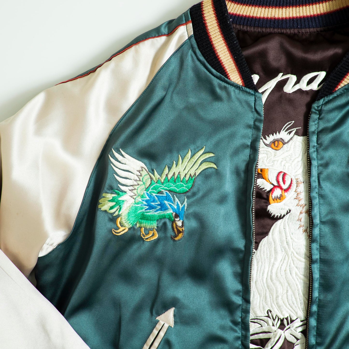 Tailor Toyo Reversible Sukajan White Tiger × Pacific Fleet Japan Map 1949-50 Embroidered Souvenir Jacket