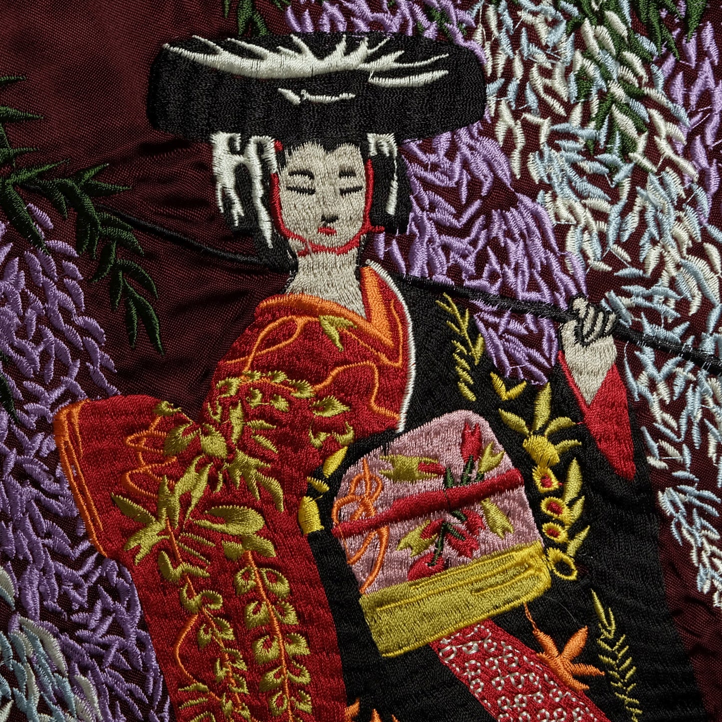Miyabi Musubi Reversible Sukajan L Japan Map Wisteria Geisha Dragon Embroidered Souvenir Jacket