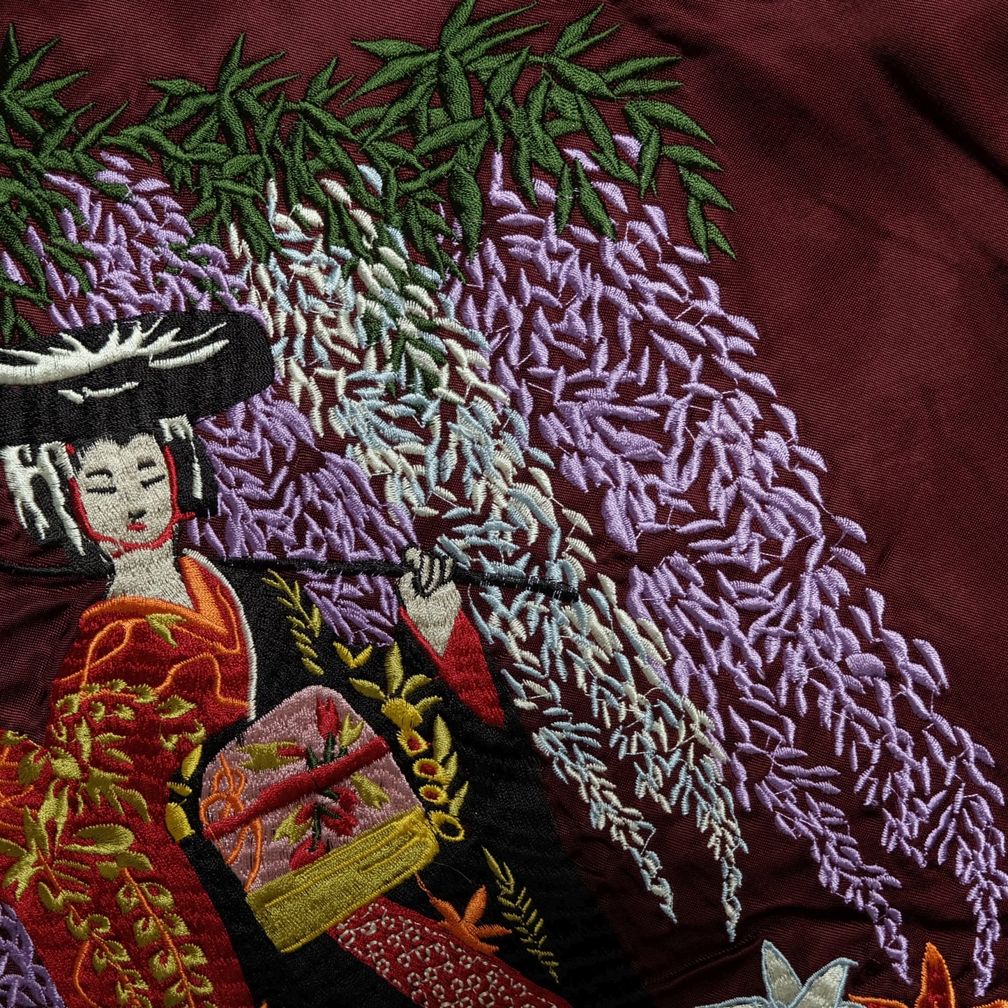 Miyabi Musubi Reversible Sukajan L Japan Map Wisteria Geisha Dragon Embroidered Souvenir Jacket