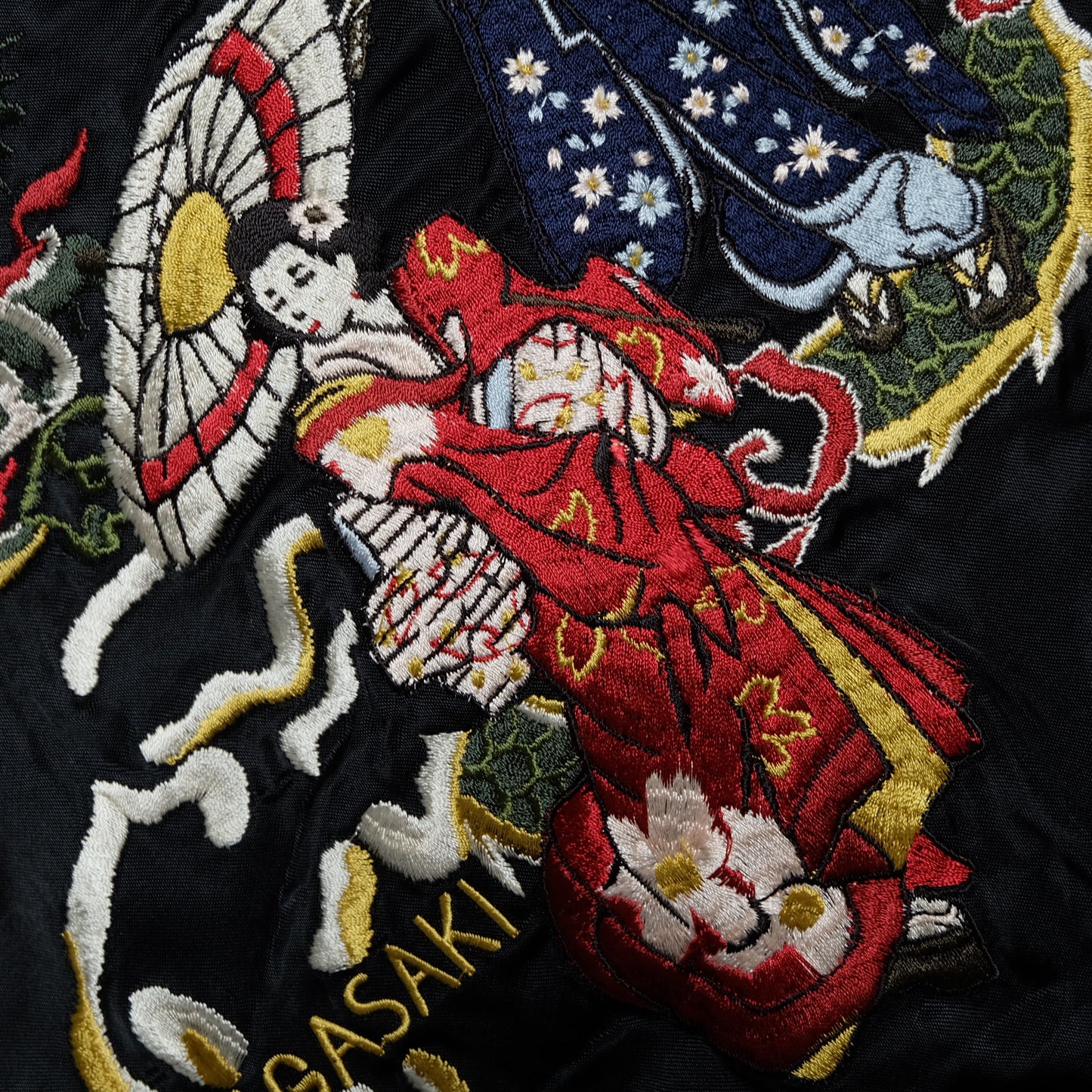 Miyabi Musubi Reversible Sukajan L Japan Map Wisteria Geisha Dragon Embroidered Souvenir Jacket