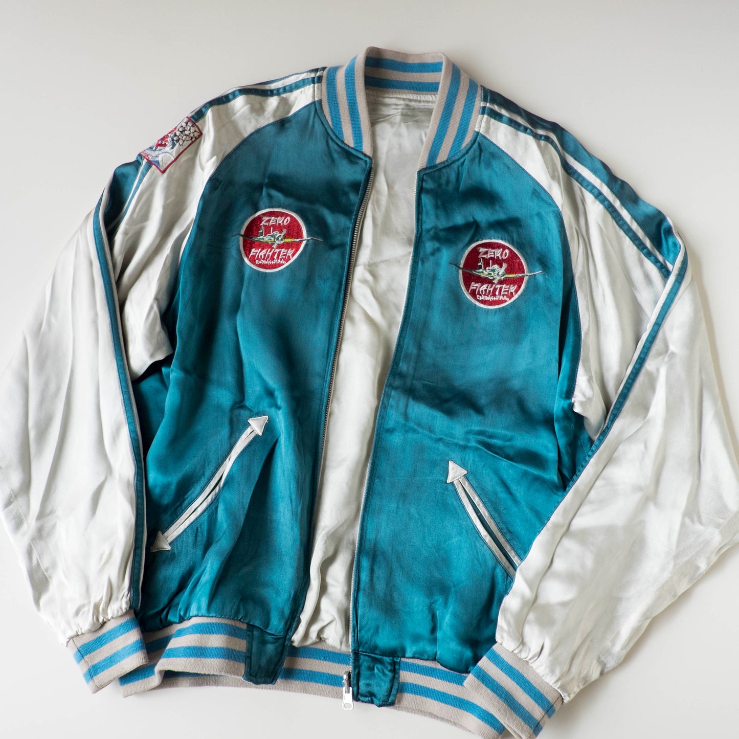 Vintage Zero Fighter Sukajan Jacket M Reversible WWII Aircraft Battleship Embroidered Japanese Souvenir Bomber