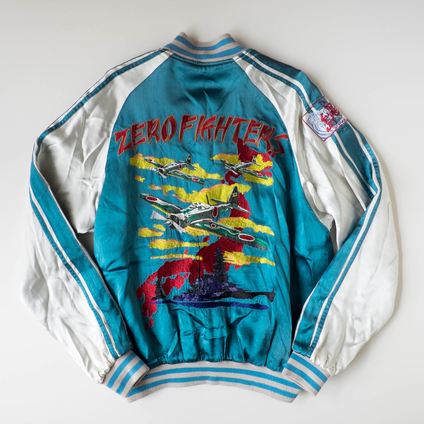 Vintage Onigashima Zero Fighter Sukajan M Reversible WWII Aviation Battleship Japanese Embroidered Souvenir Jacket