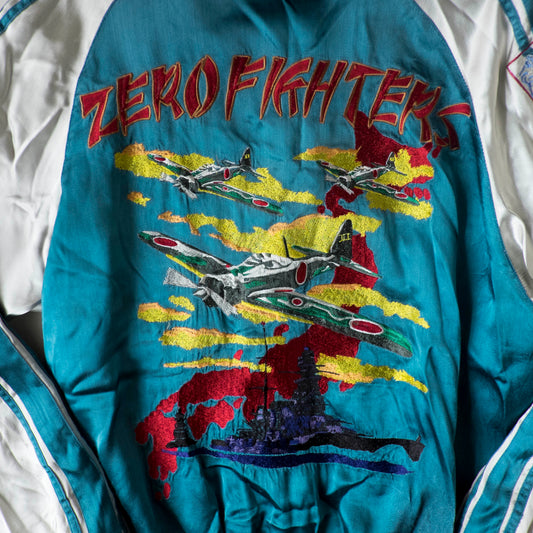 Vintage Onigashima Zero Fighter Sukajan M Reversible WWII Aviation Battleship Japanese Embroidered Souvenir Jacket