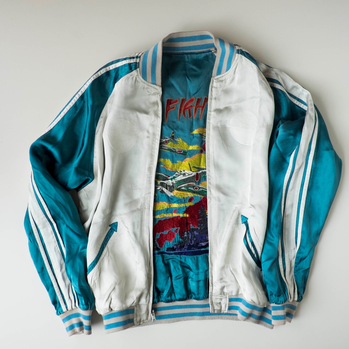 Vintage Onigashima Zero Fighter Sukajan M Reversible WWII Aviation Battleship Japanese Embroidered Souvenir Jacket
