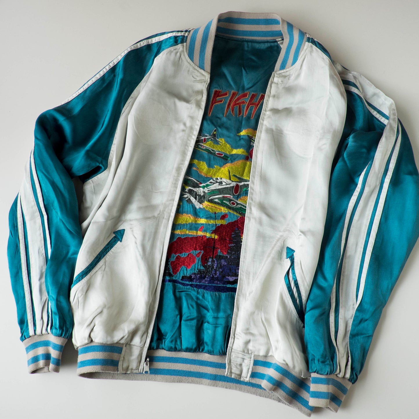 Vintage Zero Fighter Sukajan Jacket M Reversible WWII Aircraft Battleship Embroidered Japanese Souvenir Bomber
