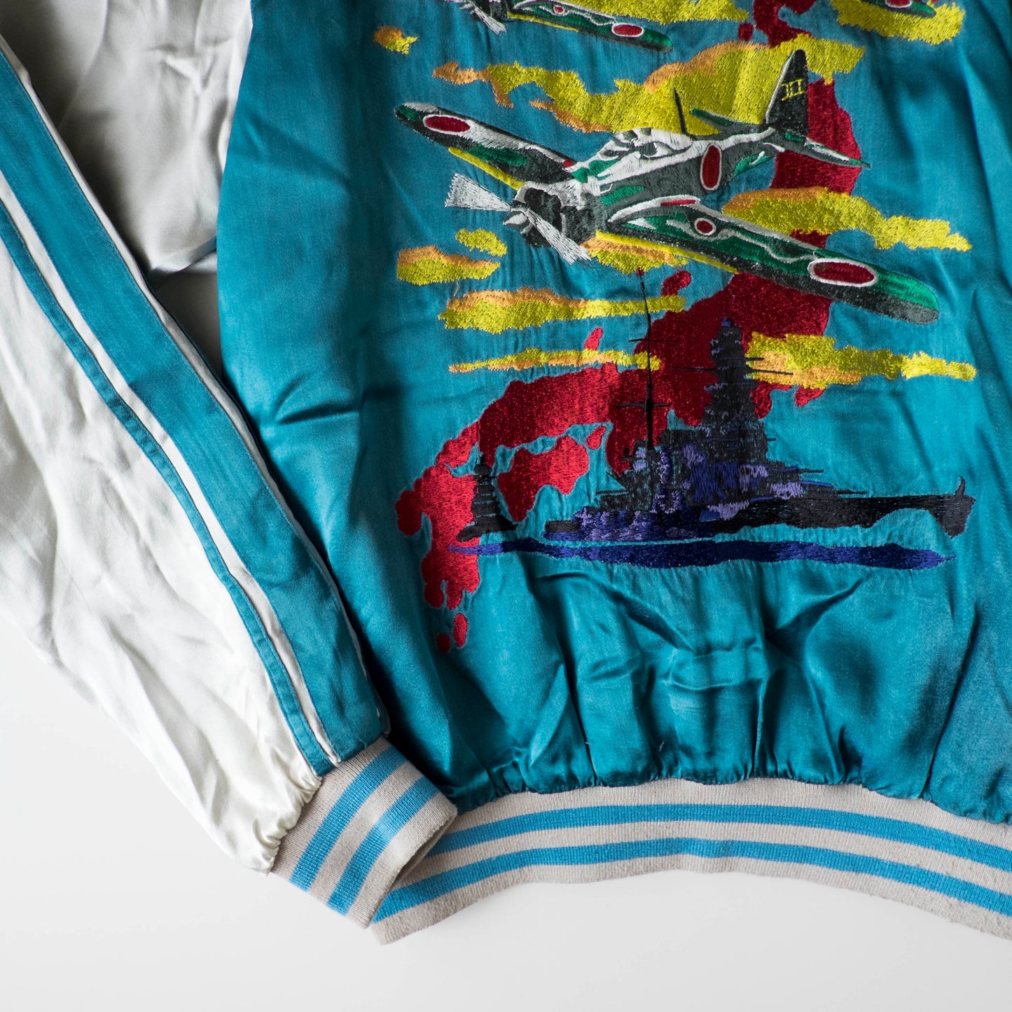 Vintage Onigashima Zero Fighter Sukajan M Reversible WWII Aviation Battleship Japanese Embroidered Souvenir Jacket