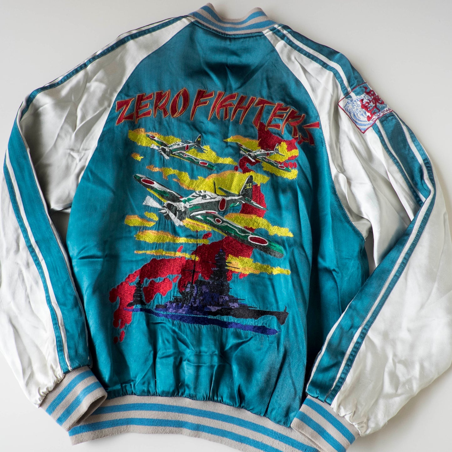 Vintage Onigashima Zero Fighter Sukajan M Reversible WWII Aviation Battleship Japanese Embroidered Souvenir Jacket