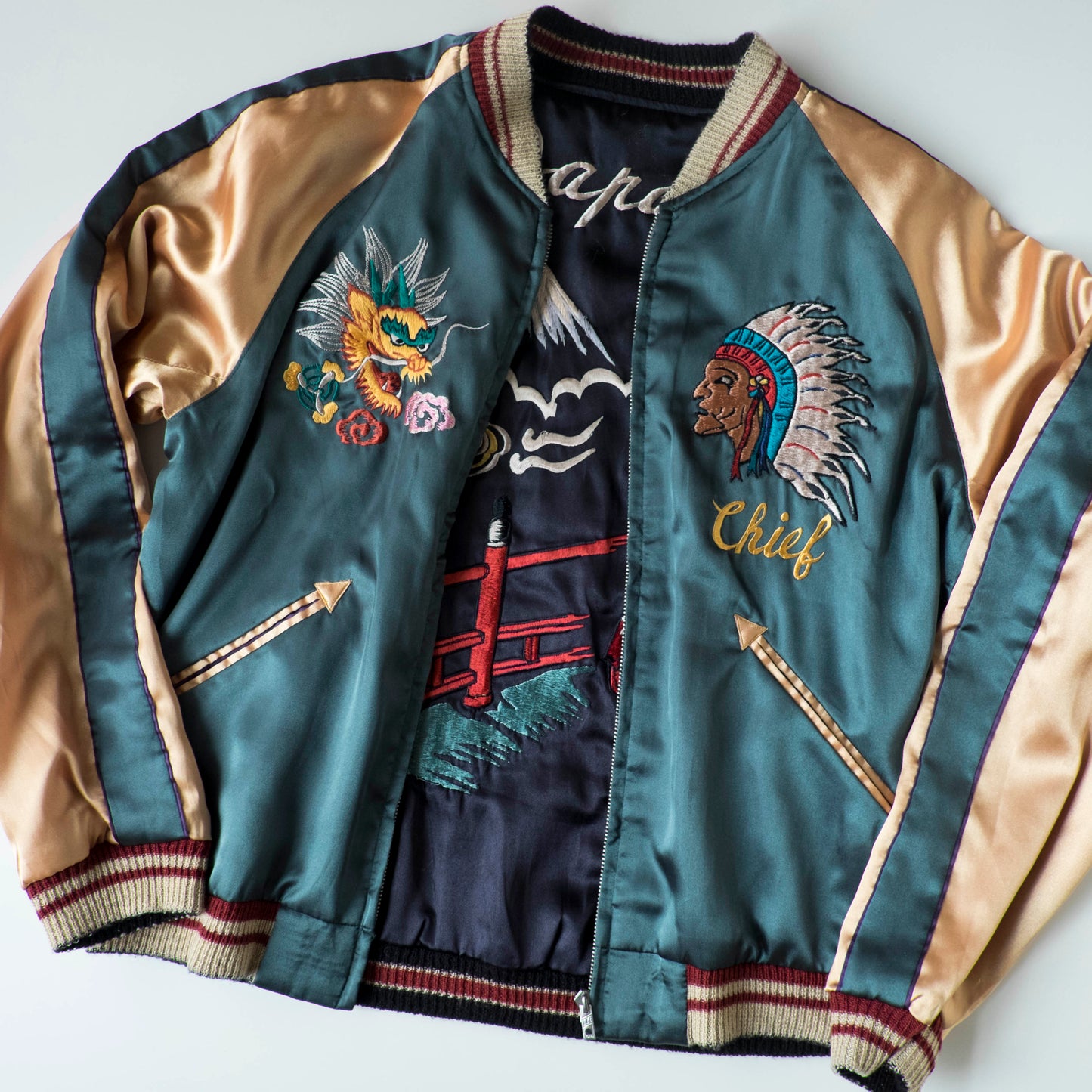 Vintage 2007 Tailor Toyo TT11381 Maiko Chief Reversible Sukajan Japanese Souvenir Jacket Motorcycle Tiger Dragon