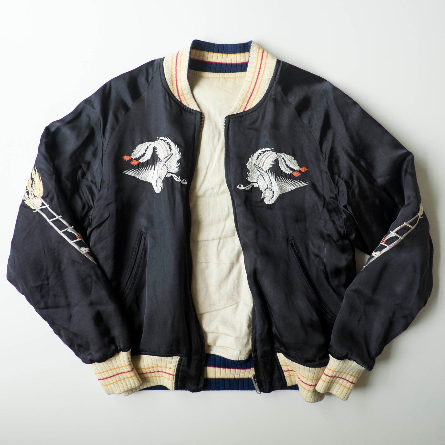The Iconic Japanese Embroidered PHERROW'S Vintage Reversible Sukajan Jacket S Tokyo Matsuri Mikoshi Crane Embroidered Japanese Souvenir Bomber