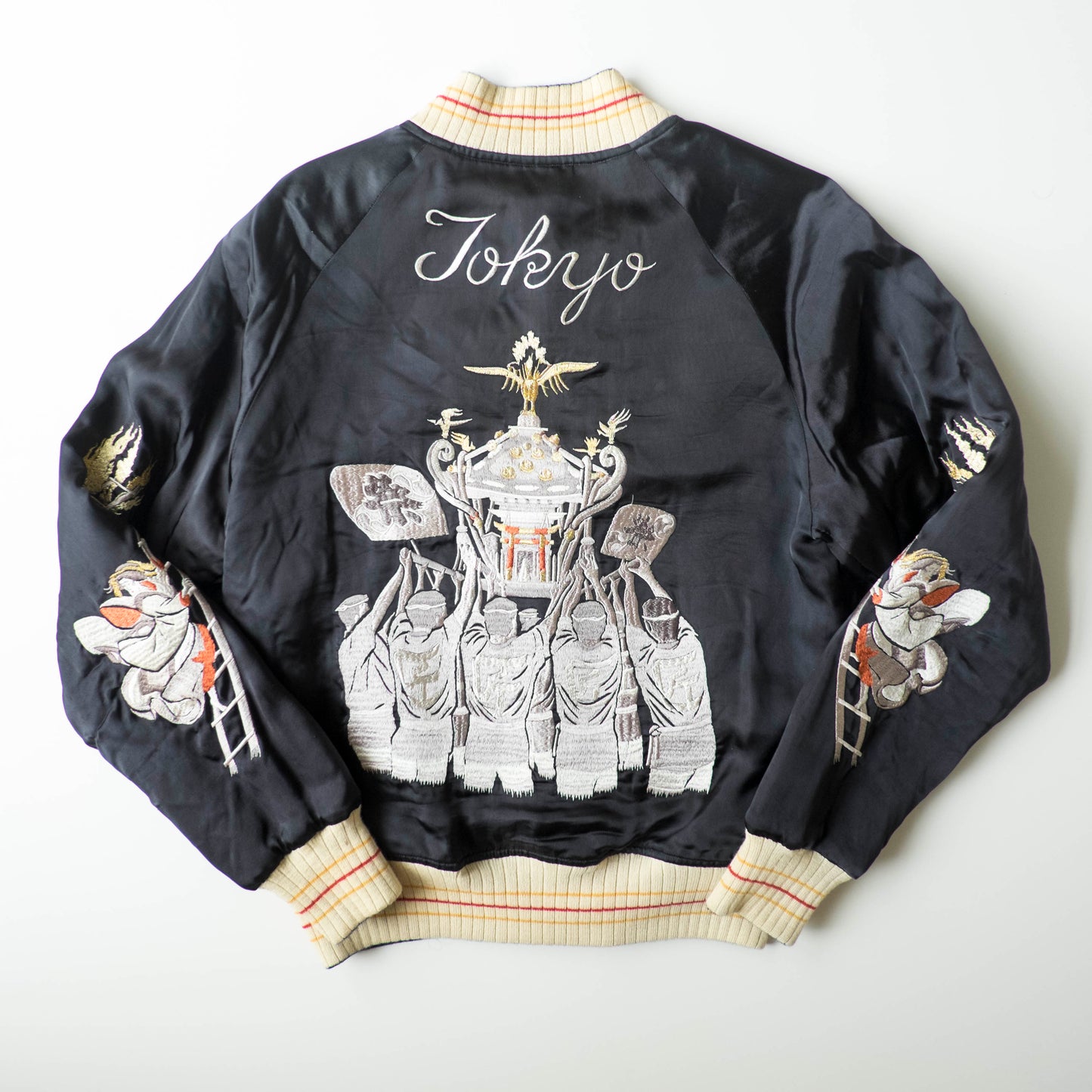 The Iconic Japanese Embroidered PHERROW'S Vintage Reversible Sukajan Jacket S Tokyo Matsuri Mikoshi Crane Embroidered Japanese Souvenir Bomber