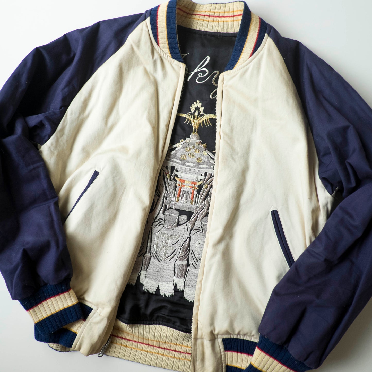 The Iconic Japanese Embroidered PHERROW'S Vintage Reversible Sukajan Jacket S Tokyo Matsuri Mikoshi Crane Embroidered Japanese Souvenir Bomber