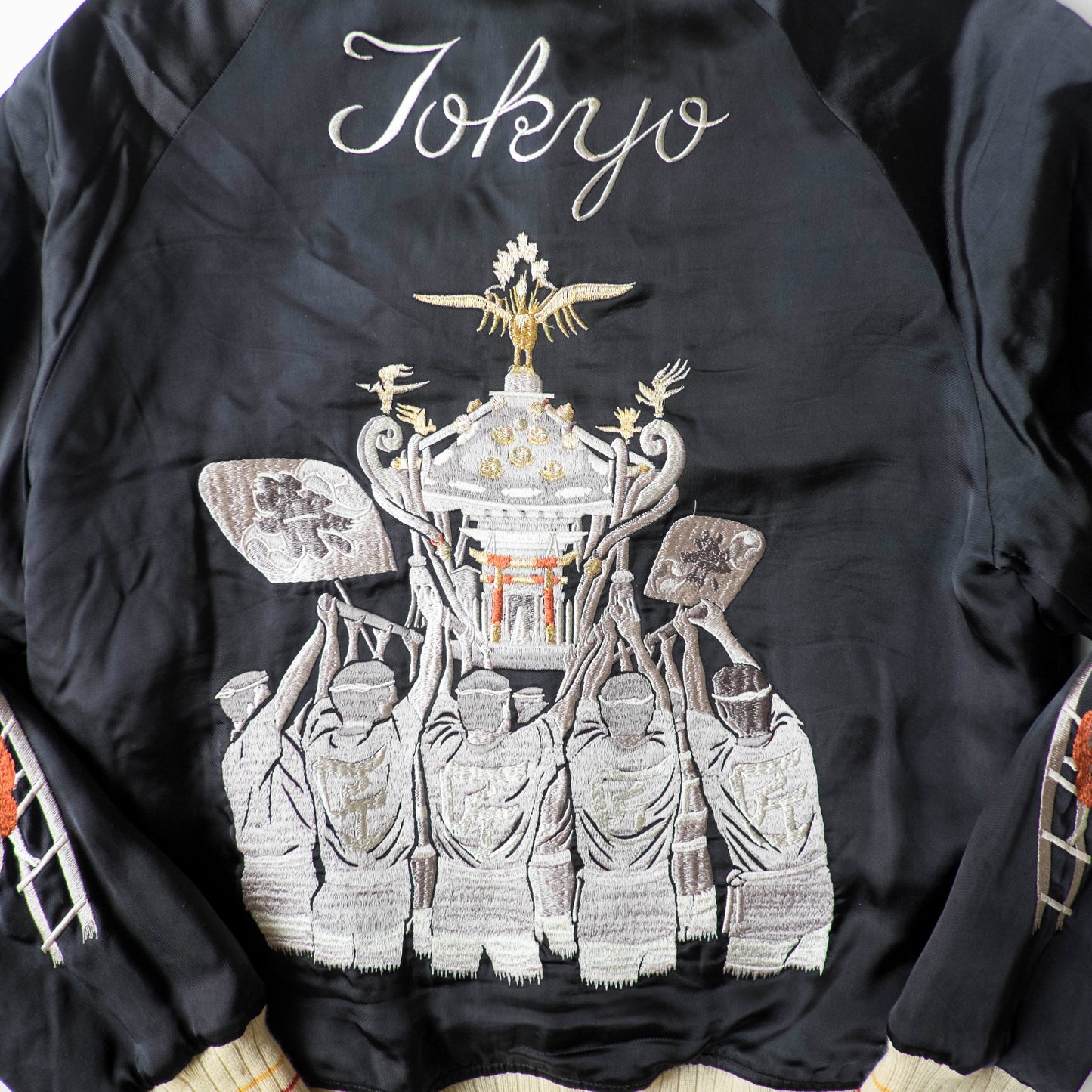 The Iconic Japanese Embroidered PHERROW'S Vintage Reversible Sukajan Jacket S Tokyo Matsuri Mikoshi Crane Embroidered Japanese Souvenir Bomber